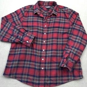 Lands' End Woman's Longsleeve Plaid Flannel Red Shirt Sz 8